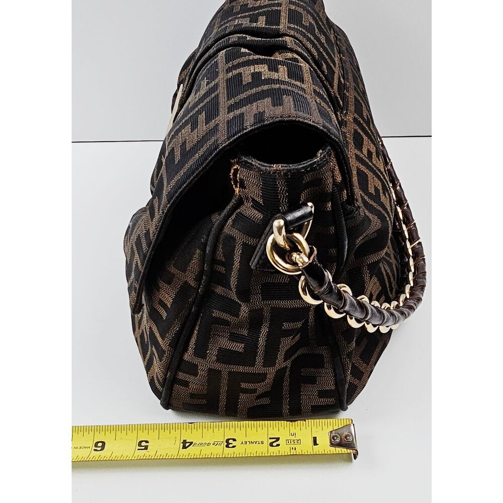 Fendi Tobacco Zucca Print Canvas Mia Flap Shoulder Bag - Picture 9 of 16